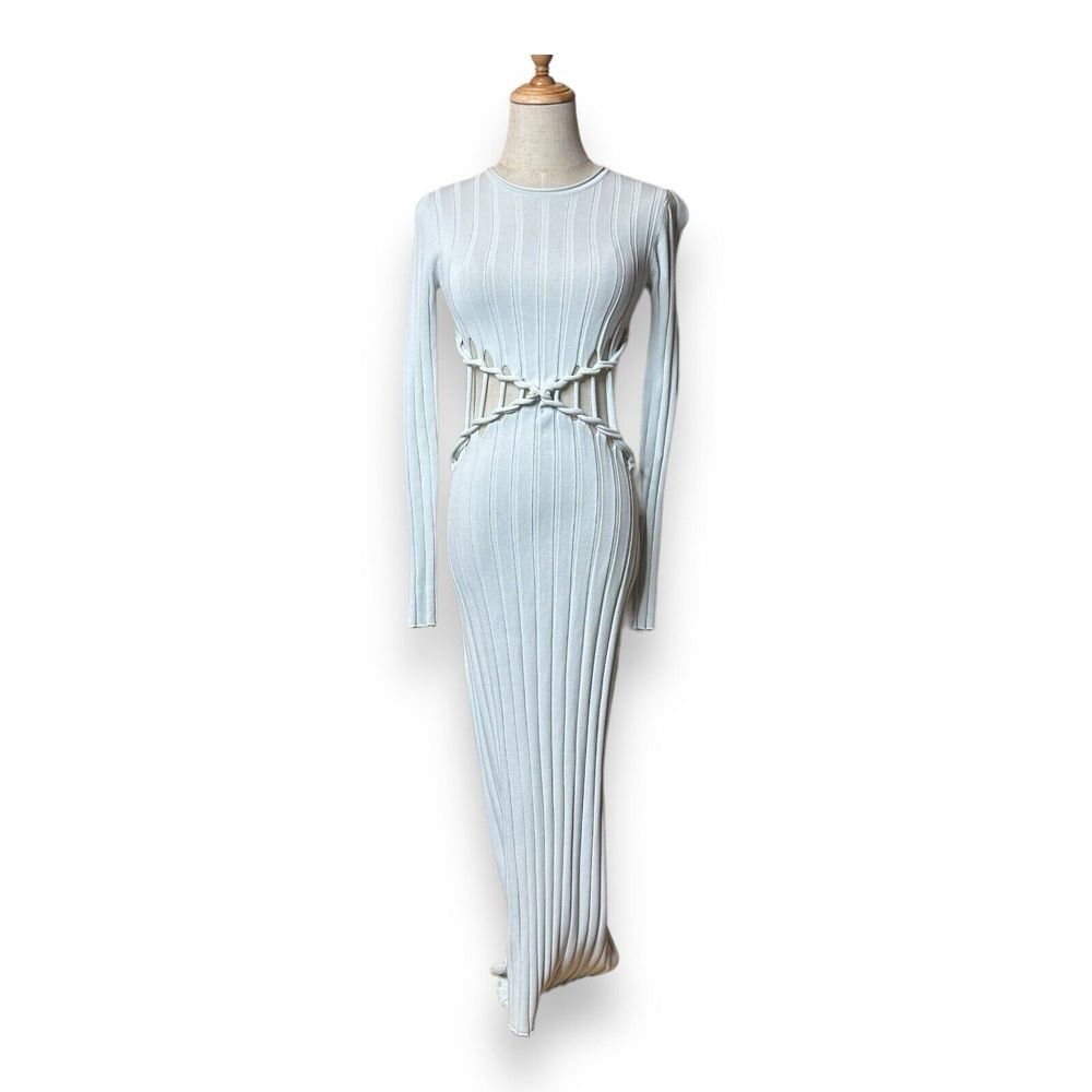 Dion Lee L94606 Blue Crisscross Braid Reversible Ribbed Sweater Dress Size S/4